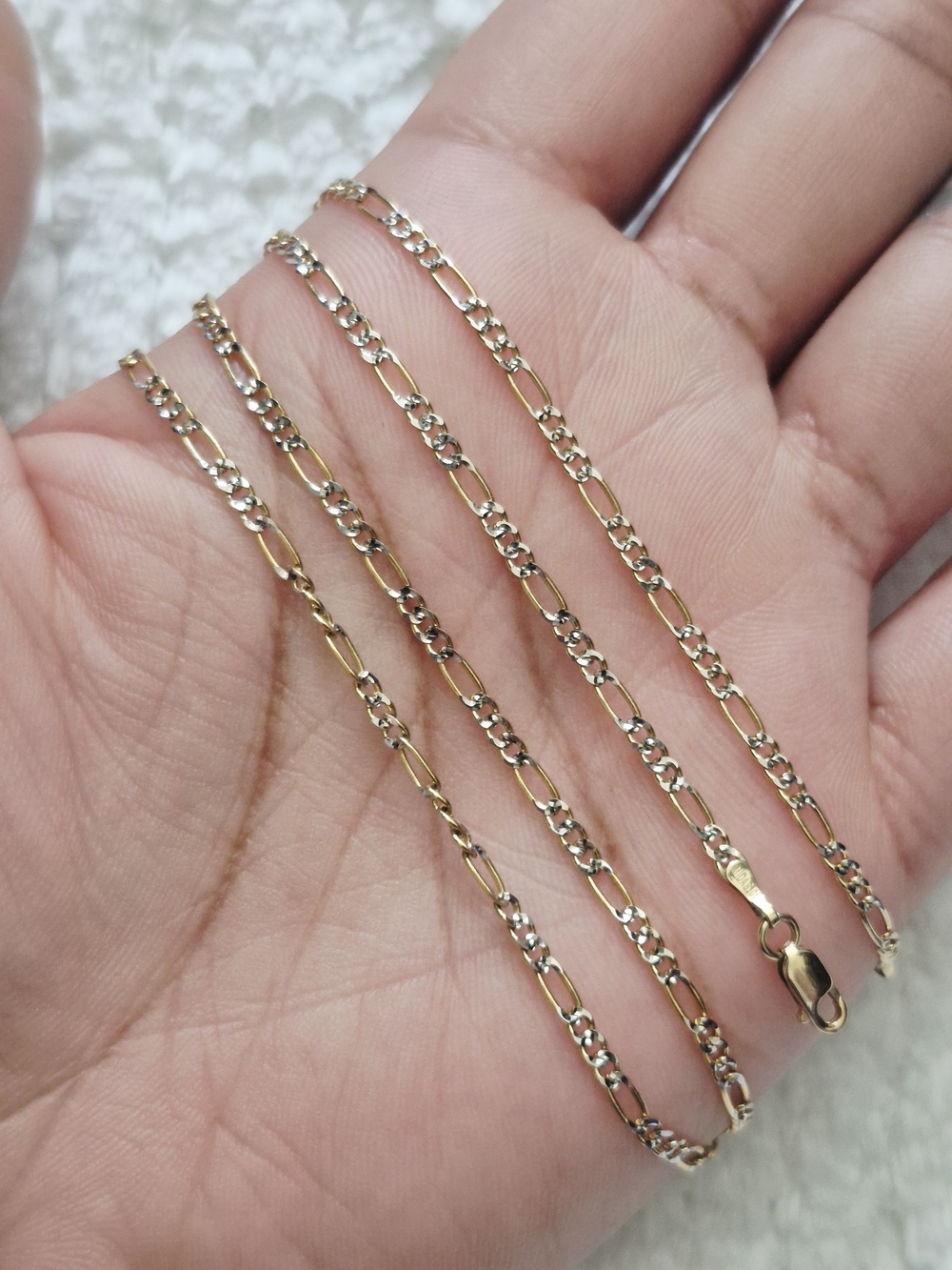 10k Figaro Pave Two Tone Chain Necklace